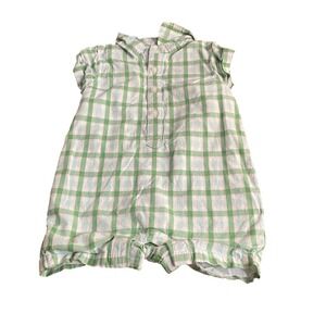 Janie and Jack green white check short sleeve shorts collar one piece SIZE 3-6M